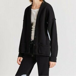 THE RECRAFTED BUTTON FRONT CARDIGAN STRIPE/BLACK EUC